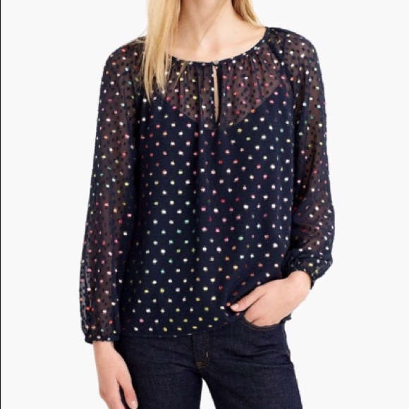 J. Crew Tops - J Crew NWOT sz S popover rainbow polka dot blouse